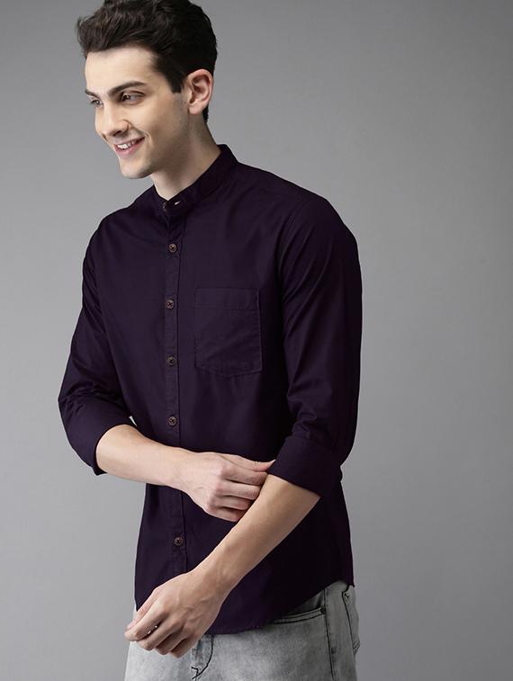 purple solid casual shirt - 16085090 - Standard Image - 1
