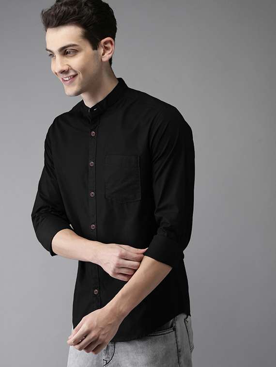 black solid casual shirt - 16085093 -  Standard Image - 1