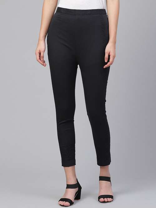 embroidered solid tapered pant - 16085972 -  Standard Image - 0
