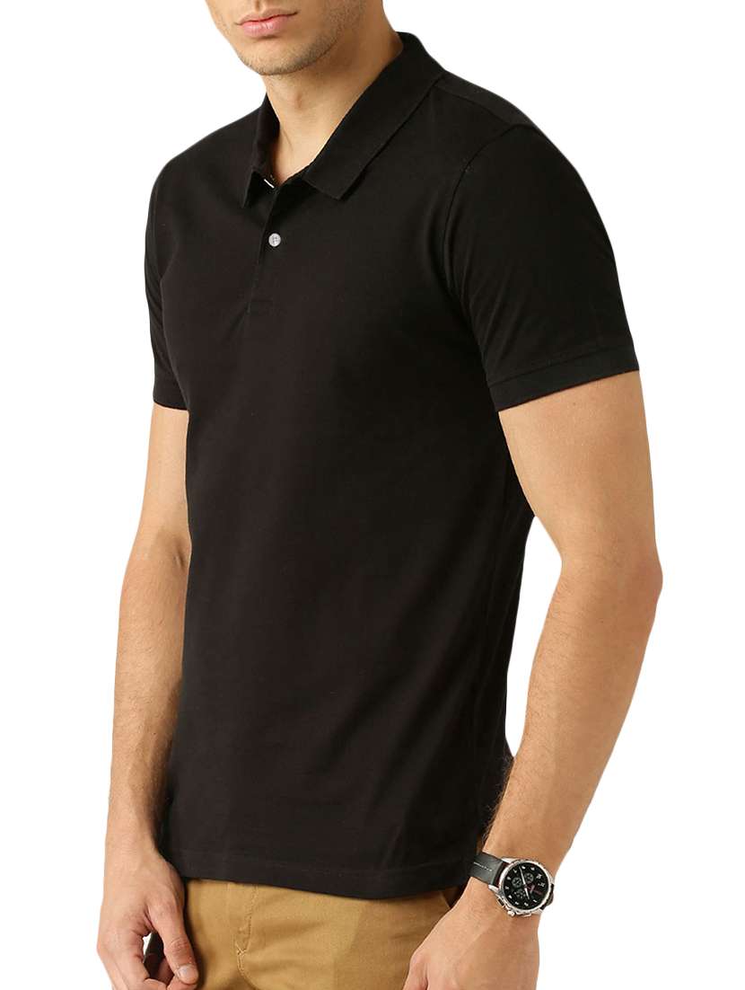 black solid polo t-shirt - 16091002 -  Standard Image - 1