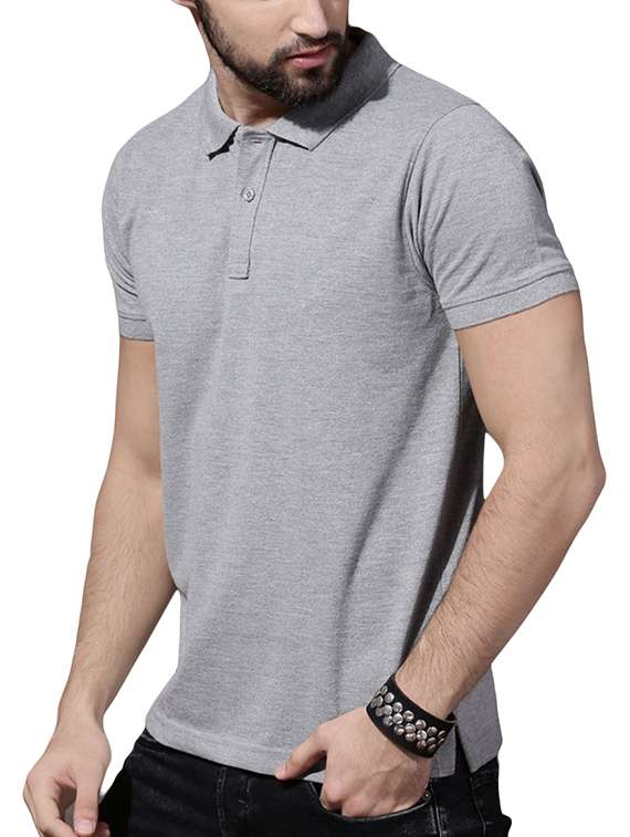 grey solid polo t-shirt - 16091025 -  Standard Image - 1