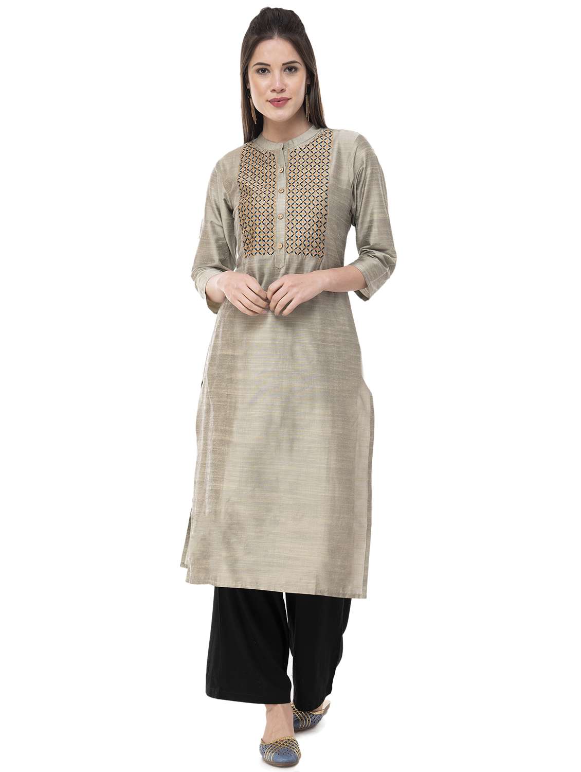 embroidered yoke straight kurta