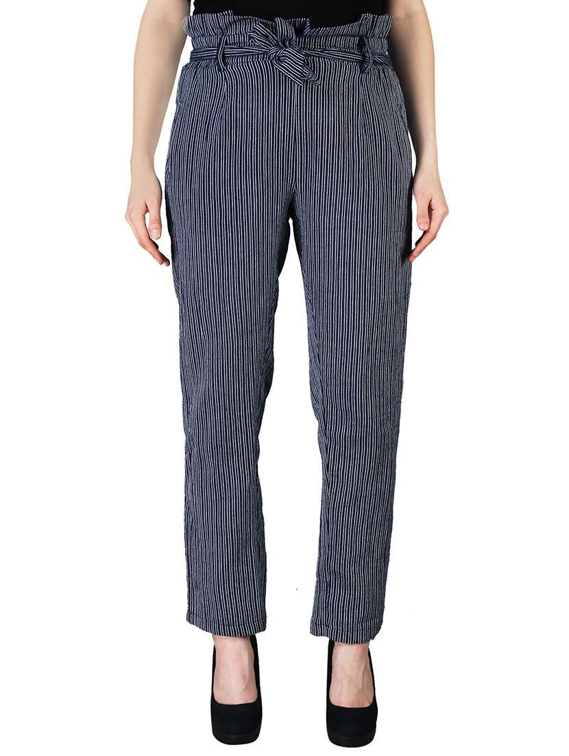 women striped pleated tailored trouser