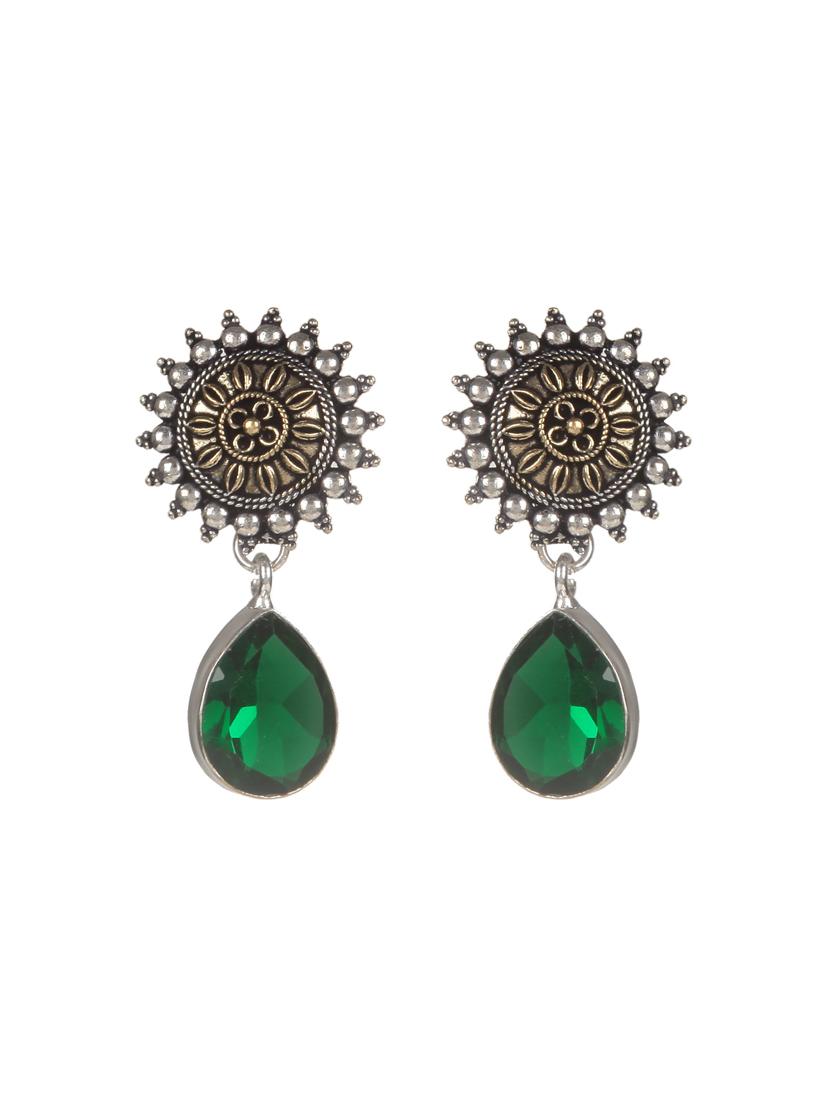 green metal drop earring - 16100754 -  Zoom Image - 0