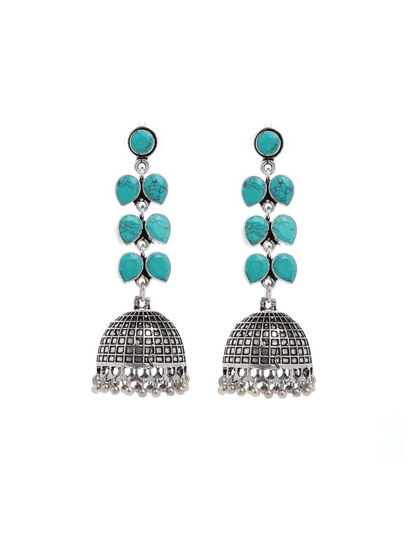 green metal jhumka earring