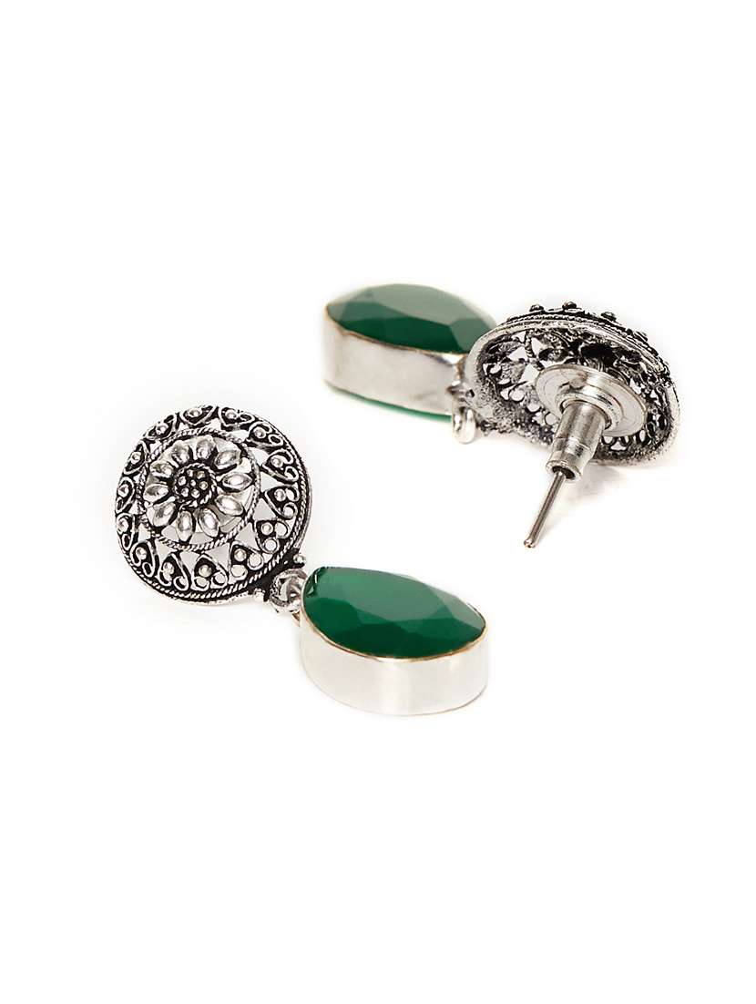 green metal drop earring - 16100865 - Standard Image - 1