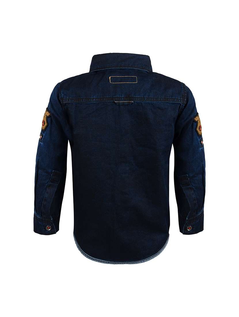 dark blue patch detail long sleeve shirt - 16103846 -  Standard Image - 1