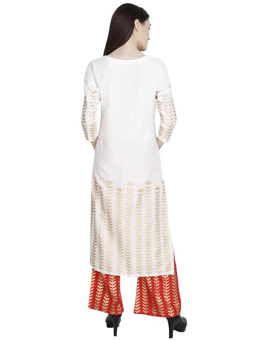 women foil printed kurta palazzo with dupatta set - 16105494 - Standard Image - 4