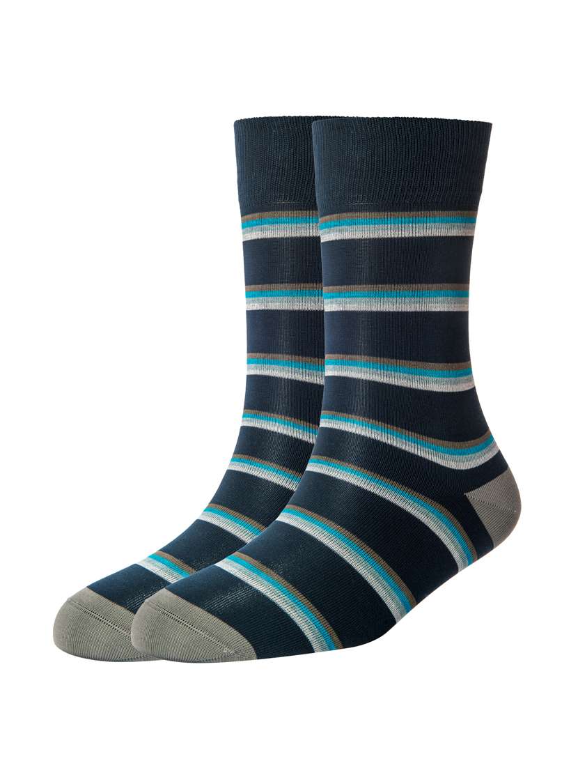 men navy blue striped above ankle length socks