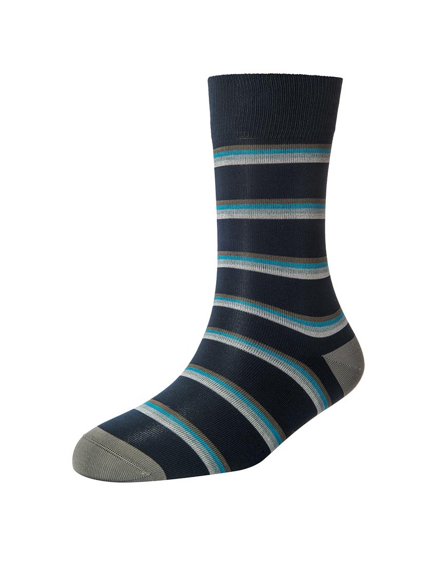 men navy blue striped above ankle length socks - 16108413 - Standard Image - 1