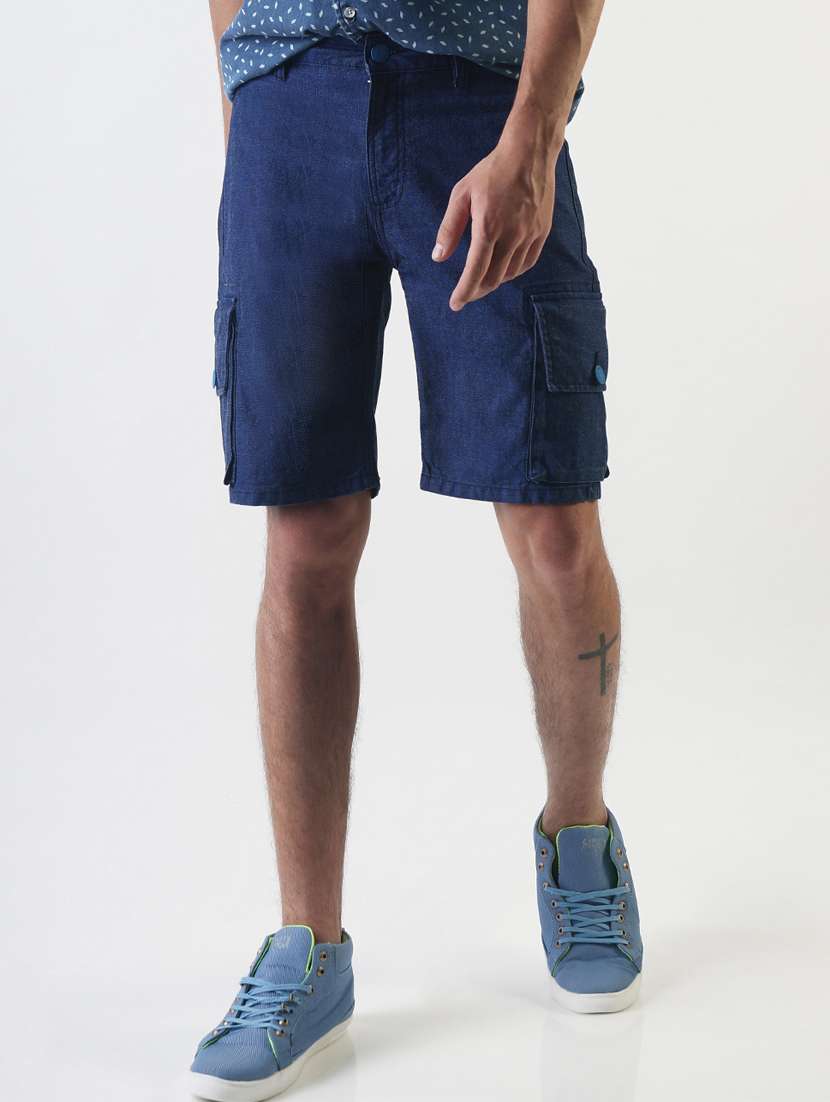 blue solid shorts