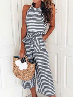 striped tie knot jumpsuit
