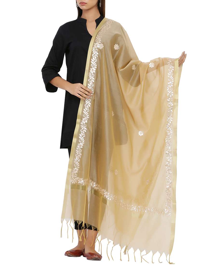 beige gotta work embroidered dupatta