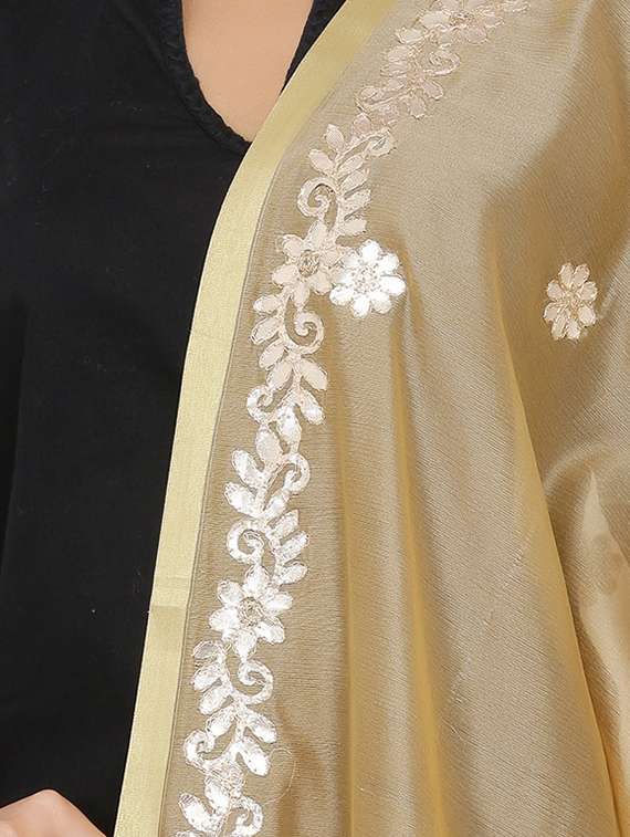 beige gotta work embroidered dupatta - 16110565 -  Standard Image - 1