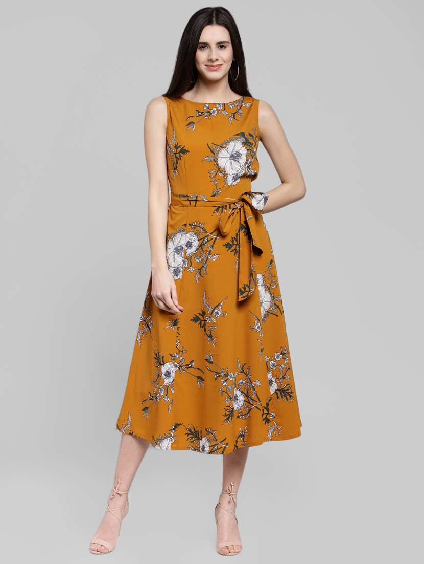 tie front floral a-line dress