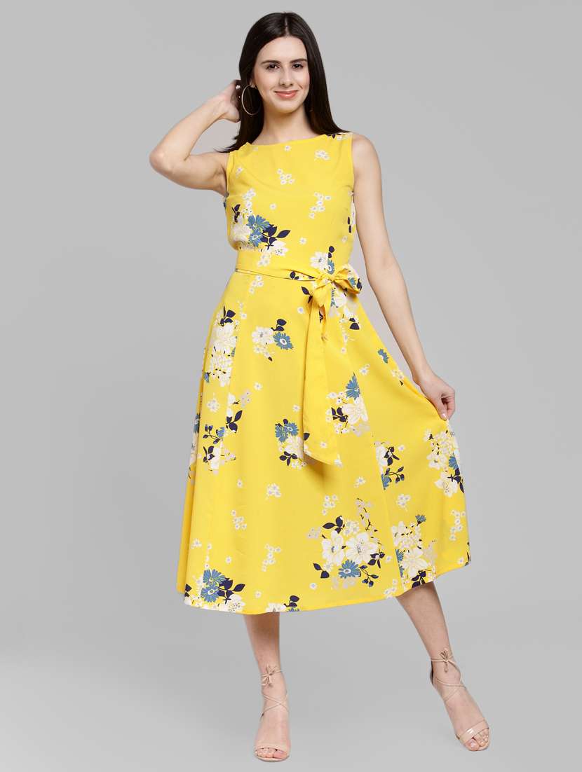tie front floral a-line dress