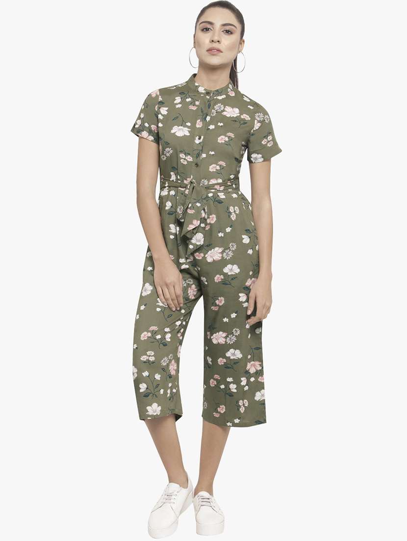 floral tie front jumpsuit