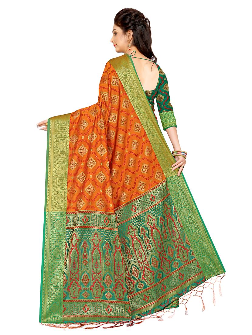 ethnic zari motifs kanjivaram saree with blouse - 16114500 - Standard Image - 1