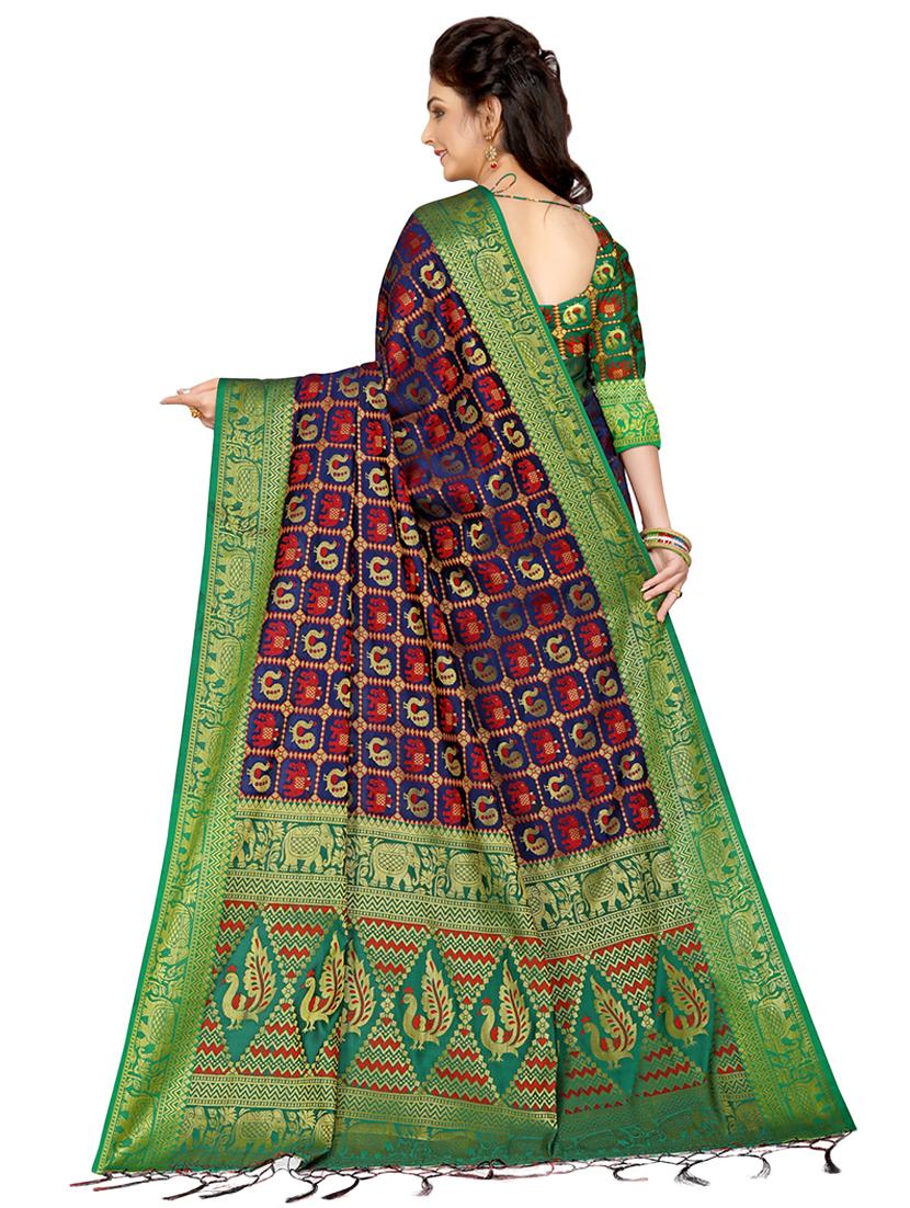 conversational zari motifs kanjivaram saree with blouse - 16114501 -  Standard Image - 1