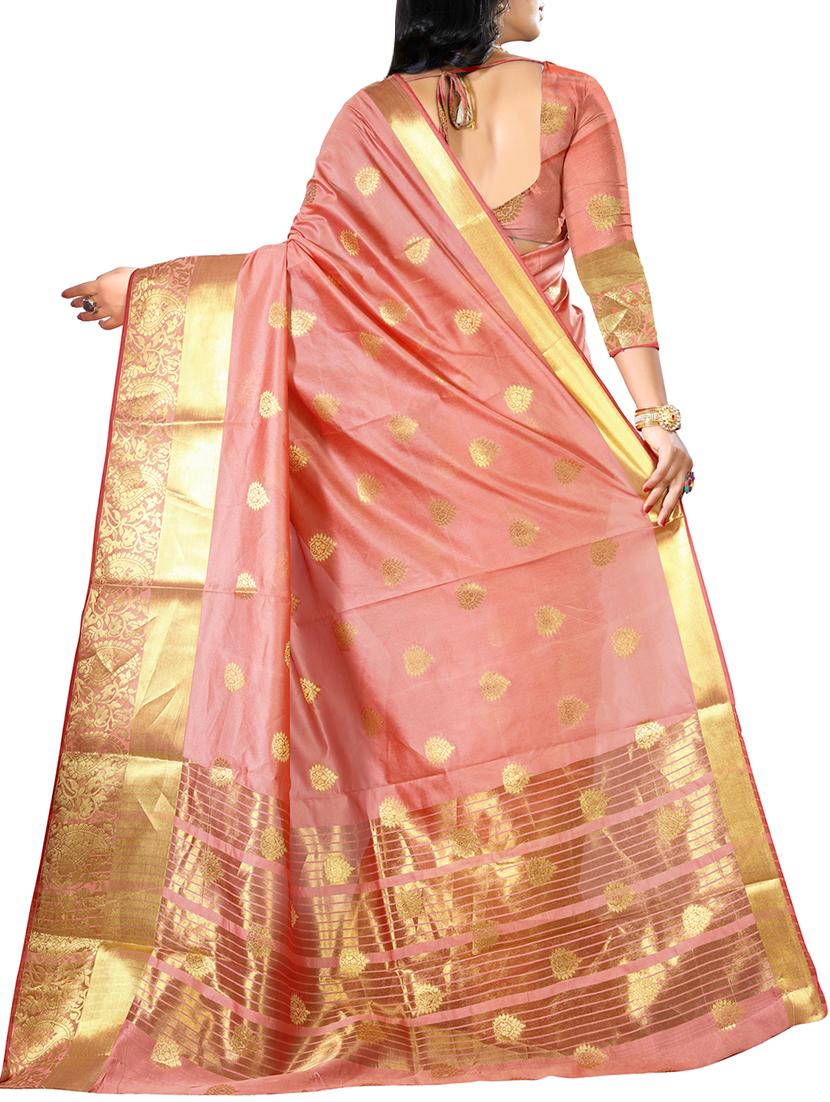 ethnic zari motifs peach kanjivaram saree with blouse - 16114510 - Standard Image - 1