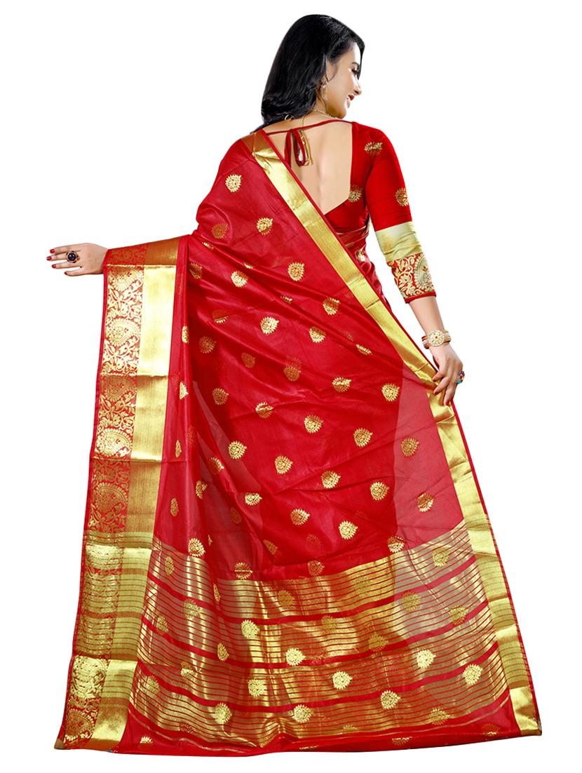 ethnic zari motifs red kanjivaram saree with blouse - 16114511 - Standard Image - 1
