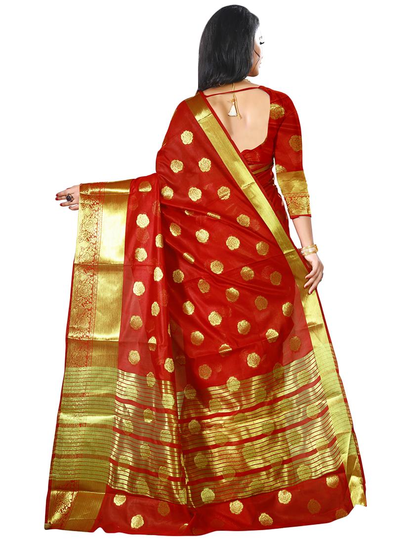floral zari motifs red kanjivaram saree with blouse - 16114512 - Standard Image - 1