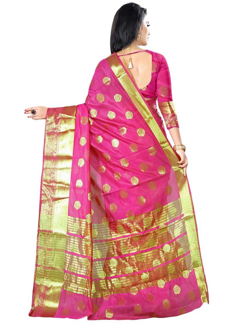 floral zari motifs pink kanjivaram saree with blouse - 16114514 - Standard Image - 1