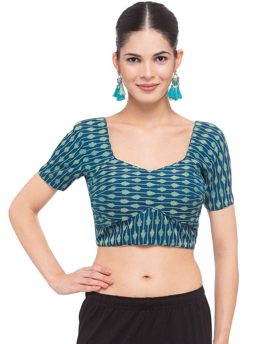 green ikat printed blouse