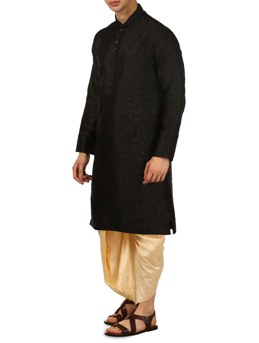 black silk blend dhoti kurta set - 16114983 -  Standard Image - 1