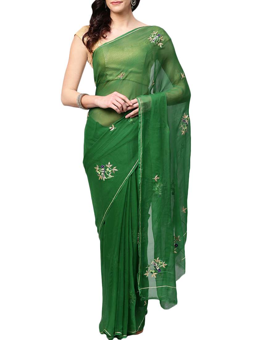 bottle green gota patti saree