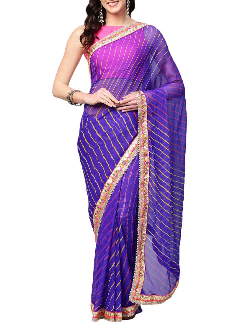 women's leheriya blue colored saree with blouse
