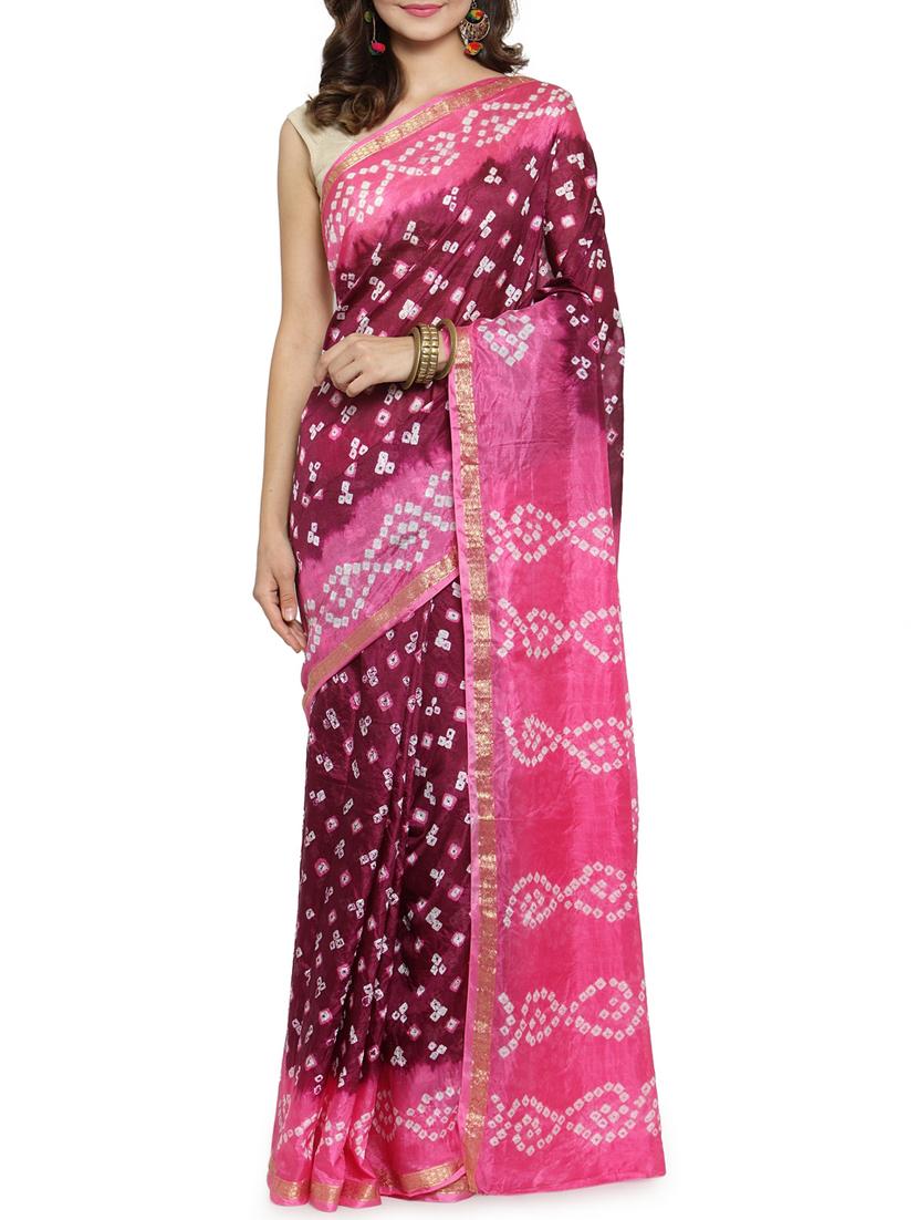women's bandhani burgundy colored saree with blouse - 16120229 - Zoom Image - 0