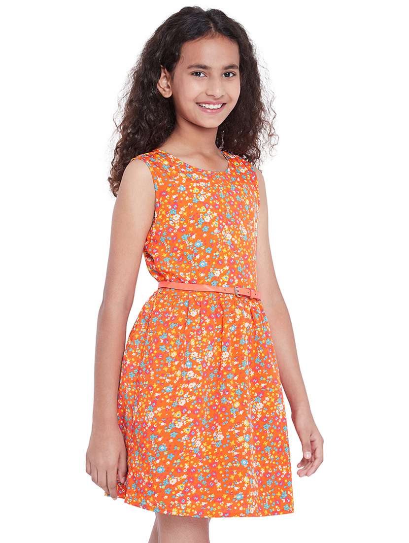 orange polyester frock - 16120361 -  Standard Image - 1