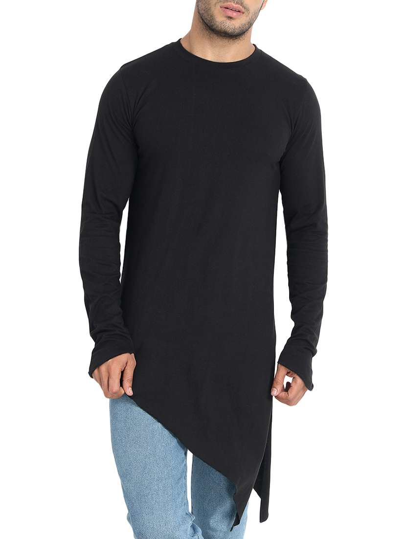 black solid asymmetric t-shirt