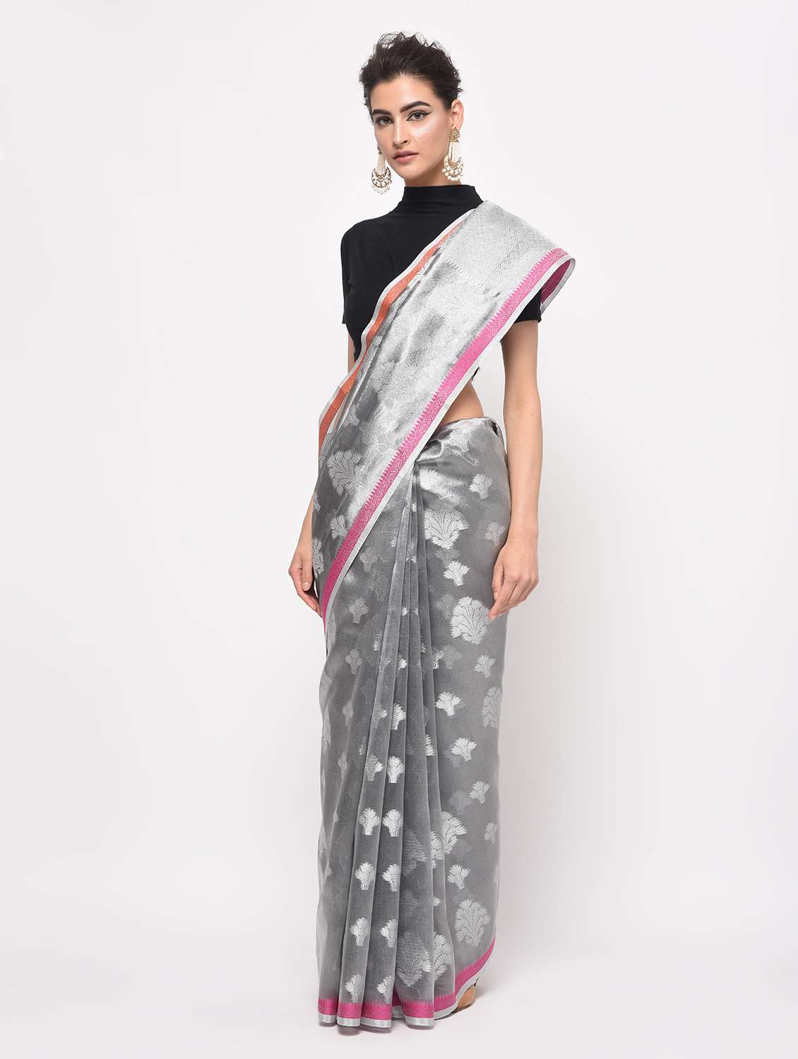 floral zari motif banarasi saree with blouse