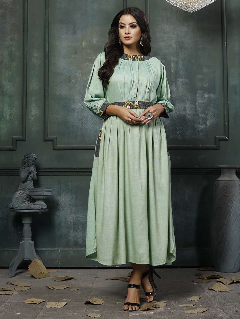 mint floral lace flared ethnic dress