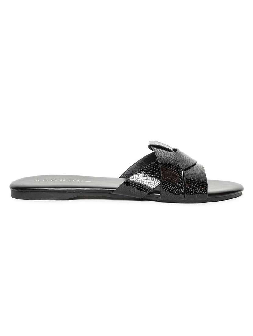 black pu slip on sandals - 16129838 -  Standard Image - 1