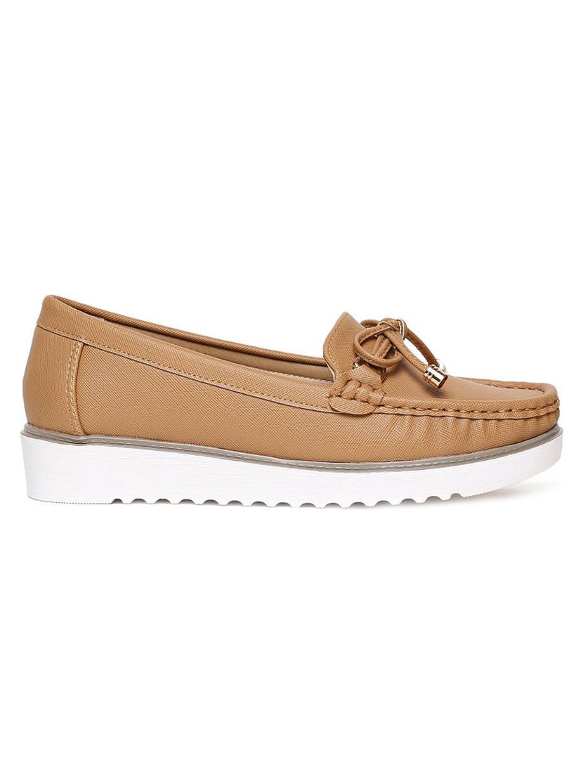 tan pu slip on loafers - 16130017 - Standard Image - 1