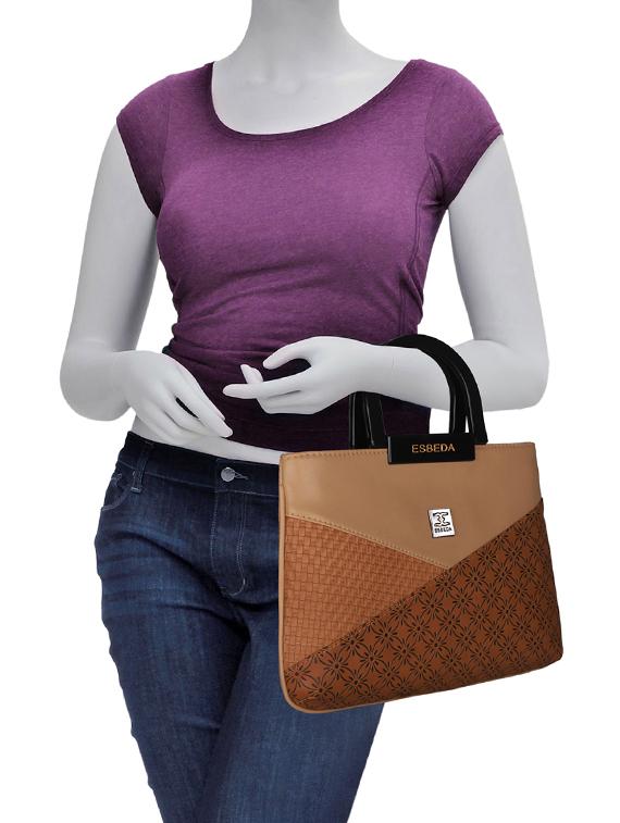 brown leatherette (pu) regular handbag - 16131467 - Standard Image - 4