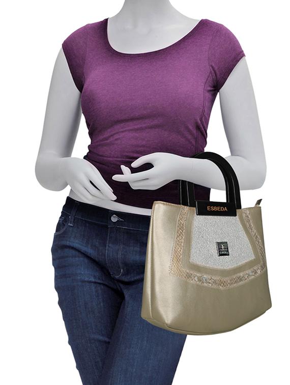 gold leatherette (pu) handbag - 16131471 - Standard Image - 4