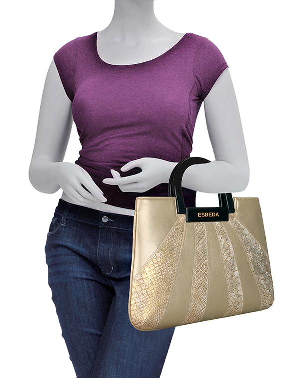 gold leatherette (pu) handbag - 16131474 - Standard Image - 4
