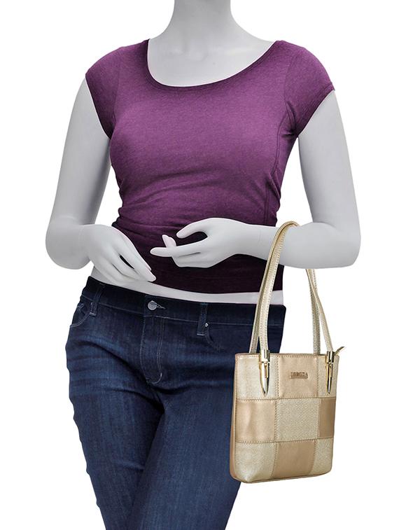 gold leatherette (pu) handbag - 16131478 - Standard Image - 4