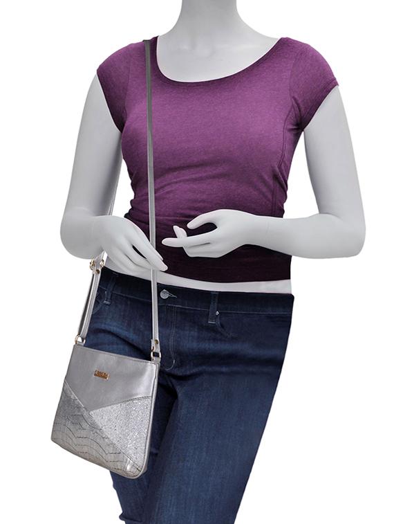 silver leatherette (pu) sling bag - 16131561 - Standard Image - 4