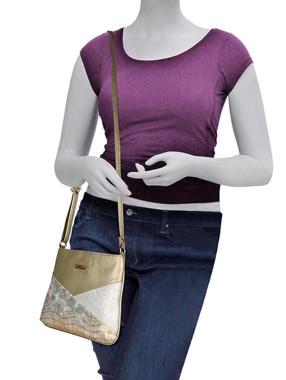 gold leatherette (pu) sling bag - 16131564 - Standard Image - 4