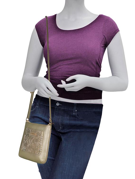 gold leatherette (pu) sling bag - 16131584 - Standard Image - 4