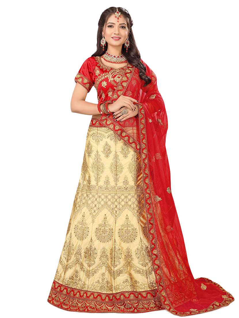 beige embroidered  a-line lehenga