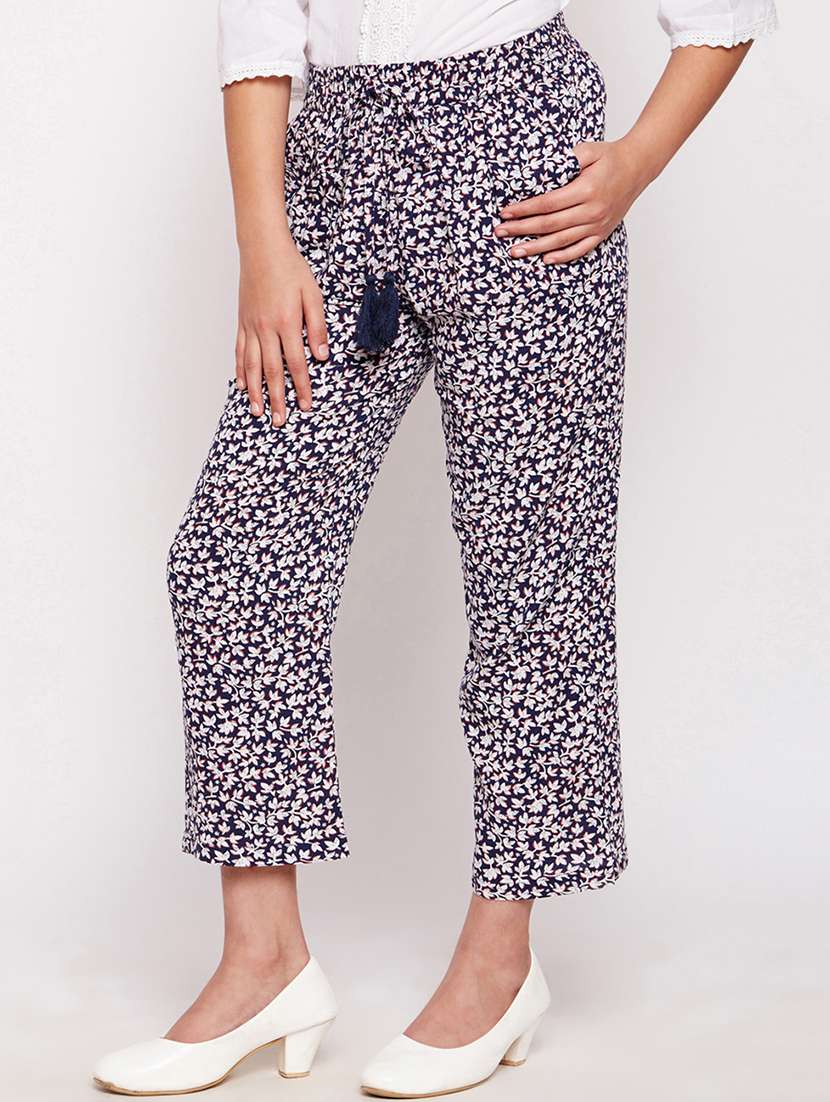 navy blue viscose casual trouser - 16132546 - Standard Image - 1