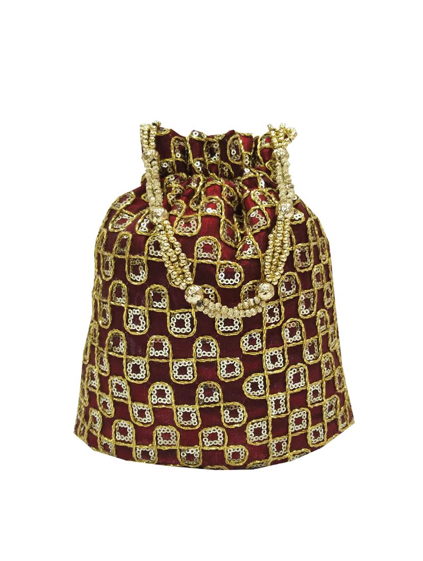 maroon silk ethnic potli - 16133529 - Standard Image - 1