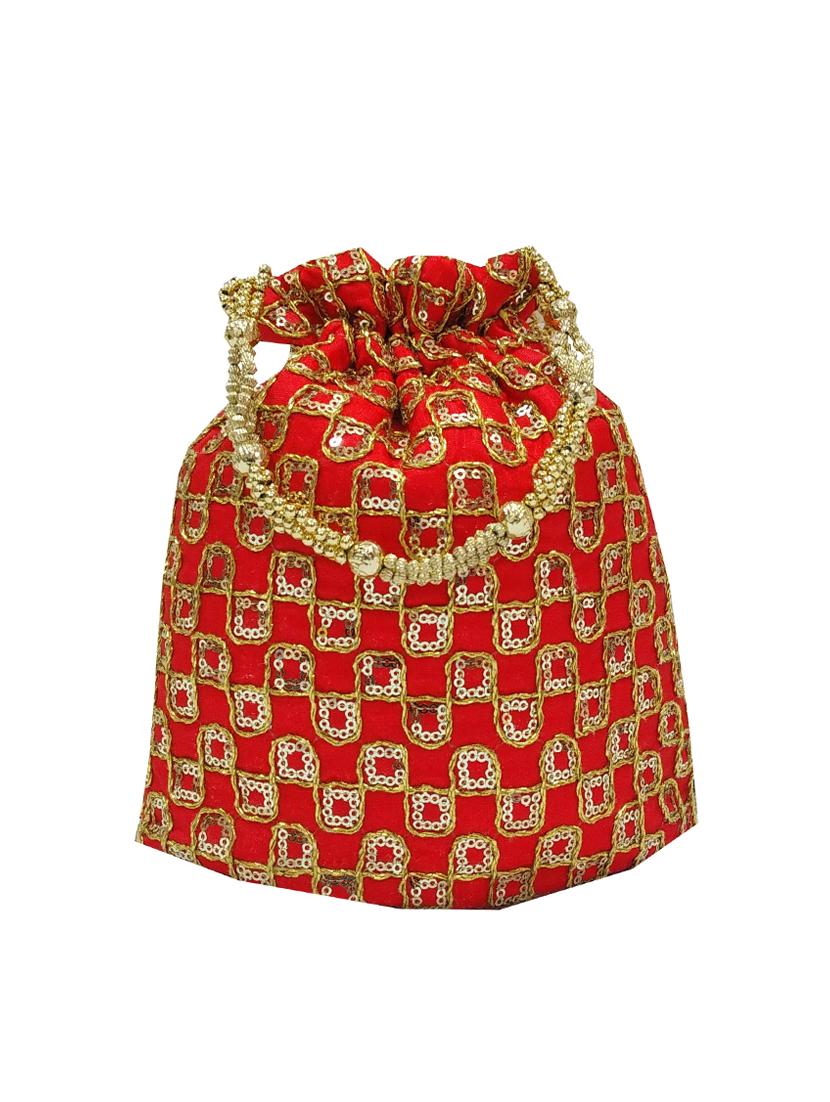 red silk ethnic potli - 16133533 - Standard Image - 1