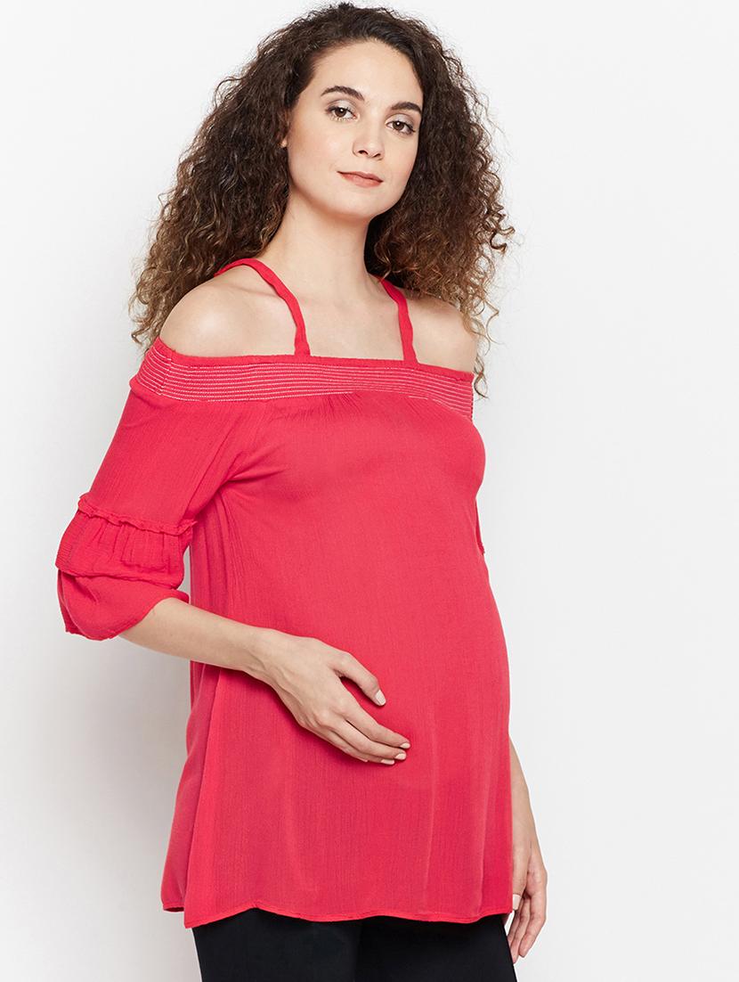 smocked cold shoulder maternity wear tunic - 16133661 - Standard Image - 1